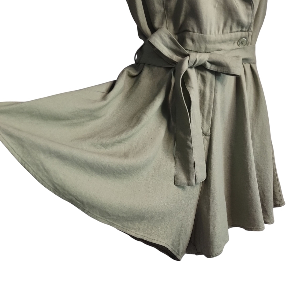 Francesca's Jumpsuit Romper Womens Green Sleeveless Collar V-Neck Linen Sz L NWT - Picture 6 of 9